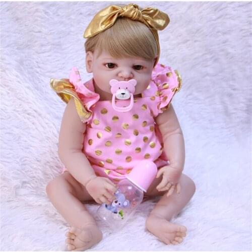 55cm Full Body Silicone Reborn baby girls bebe alive simulation bb reborn silicone doll Birthday Gift Present Bathe Toy