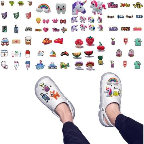 8-11pcs Classic Cartoon PVC Croc Shoe Charms Decorations Accessories Medical Animal Fruits Jibz For Croc Shoes Charms Kids Gifts