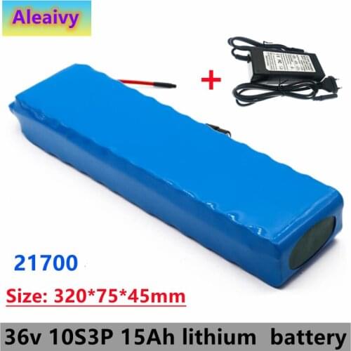 Aleaivy 36V Battery 10S3P 15Ah 42V 21700 lithium ion battery pack For ebike electric car bicycle motor scooter with 20A BMS 500W