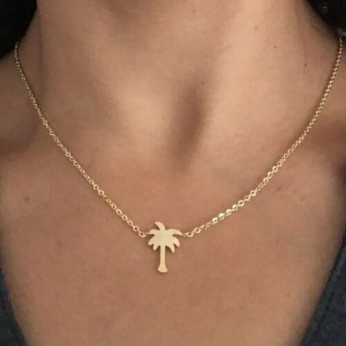 Boho Choker Gold Palm Tree Necklace Pendant Collier Femme Stainless Steel Chain Necklace for Women Island Life Bff Jewelry