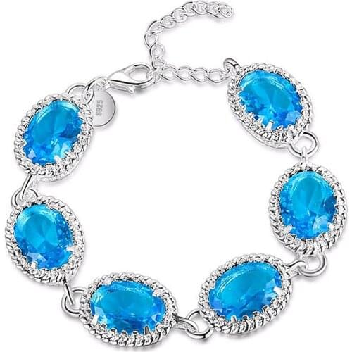 AiMolies 28.2g 10*14mm Blue Stone Sterling Silver Bracelet D0096B