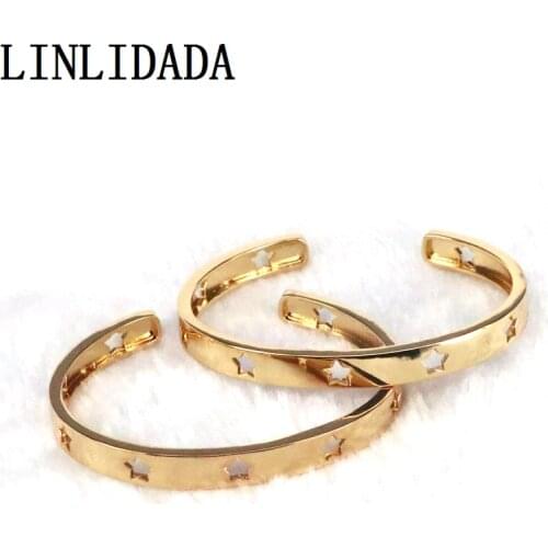5Pcs Fashion designer Hollow Star Metal Copper Bangle Bracelet Gold color Bangles for Women Cuff Bracelets