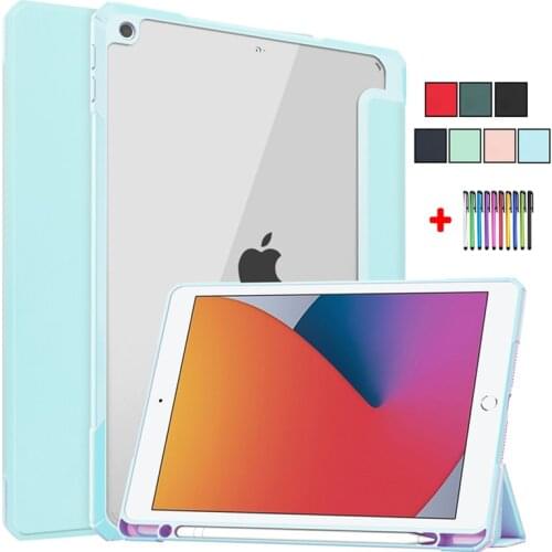 Caqa For IPad 10.2 Case With Pencil Holder PU Leather Clear Back Funda For IPad 8 7 7th 8th Generation Cover For IPad 10 2 2020