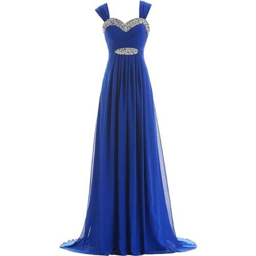 Long Evening Dresses Sweetheart Cap Shoulder Beaded Evening Party Gowns Chiffion A-line Sleeveless Formal Dresses Robe De Soiree