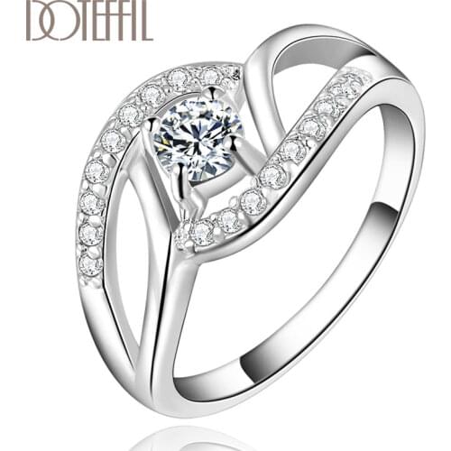 DOTEFFIL 925 Sterling Silver Double Ring AAA Zircon For Women Fashion Wedding Engagement Party Gift Charm Jewelry