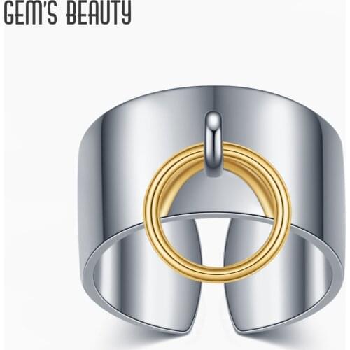 GEMS BEAUTY 18K Gold Filled Two Tone 925 Silver Open Adjustable Ring Mix & Match Playful Ring For Girl Boy HipHop Jewelry