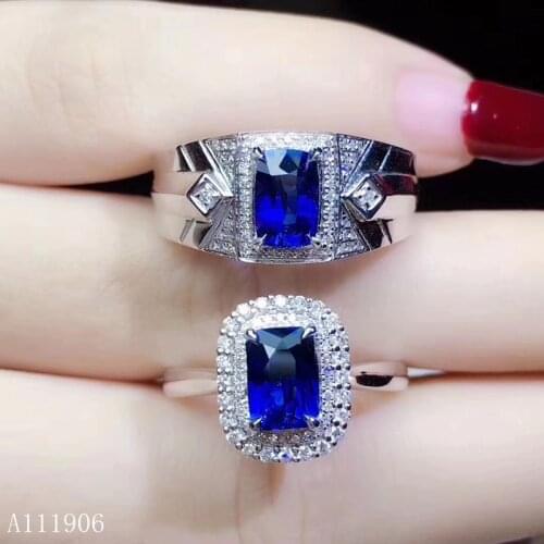 KJJEAXCMY boutique jewelry 925 sterling silver inlaid natural sapphire couple models ring support test set new luxury