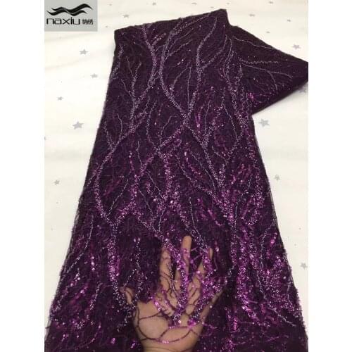 Madison Sequins Lace Fabric With Handmade Beads 5 yard African Fabric 2021 High Quality Nigerian Wedding Sewing Lace Dress