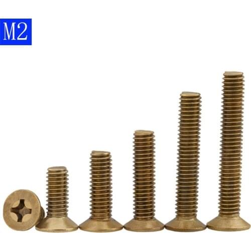M2 - 0.4 ( 2mm ) Solid Brass Phillips FLAT HEAD Machine Screw DIN 965 Bolts ISO 7046 bolts Type H Recess