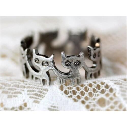 Fashion cute kitten ring, head to tail animal rings for women Antique Plated ancient rings for women