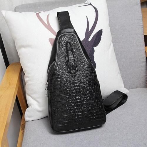 Alligator Pattern Chest Bag Mens Genuine Leather Casual Shoulder Messenger Bag Large Capacity Soft Cowhide Travel Bags Fashion