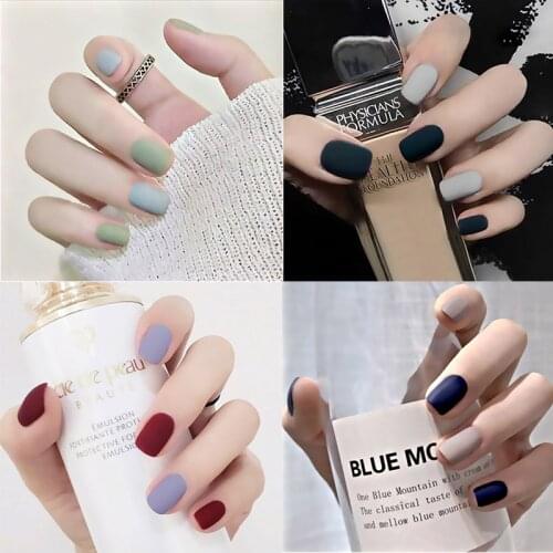 24pcs Multicolor Frosted Matte Pure Color Wearable Fake Nails Suitable Girl Decoration Detachable Artificial Nails With Glue