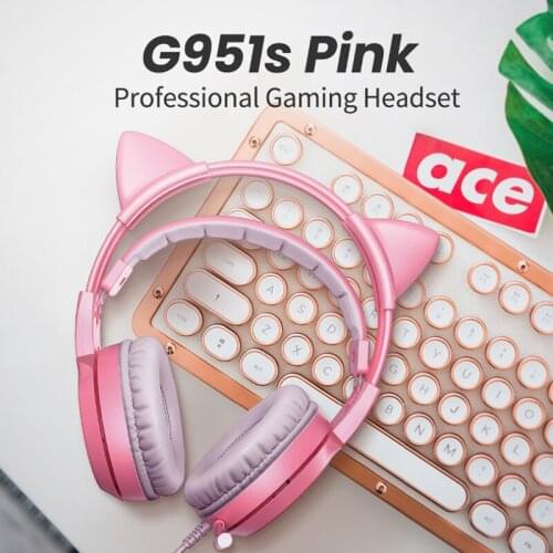 G951S 3.5mm Headsets Cat Ear Light Self-adjustable Earphones Stereo with Microphone For PC PS-4 Mobile For Girl Birthday Gifts