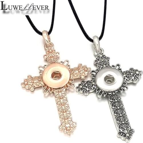 New Metal Fashion Interchangeable Cross Crystal Ginger Necklace 131 Fit 18mm Snap Button Pendant Charm Jewelry For Women Gift