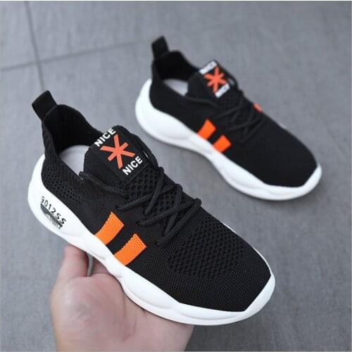 2021 New Black Sports Shoes Boys' and Girls' Students' Mesh Breathable Running shoes Childrens White Soft Sole Shoes
