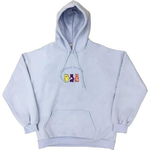 New Autumn Hoodie Women College Style Hoodie Cartoon Bear Embroidery Hoodie Vintage Drawstring Hoodie Loose Hooded Pullover