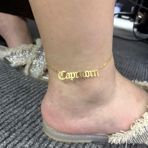 Personalized Old English Anklet Leg Jewelry Stainless Steel Custom Vintage Name Ankle Bracelet Foot Anniversary Gift