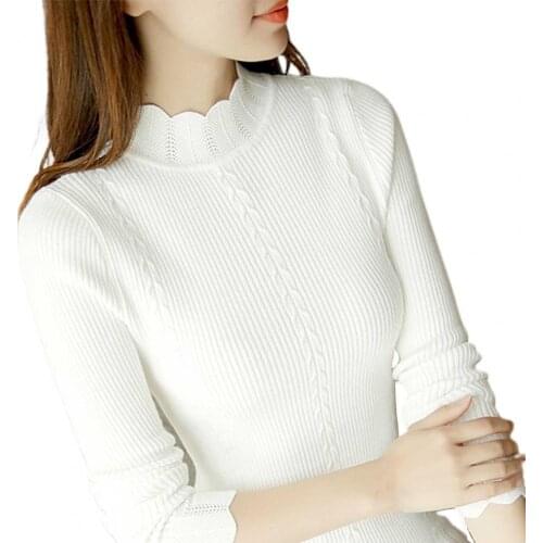 Pullovers Women Winter fashion Slim Knitted Ribbed Sweater Elastic Mock Neck Long Sleeve Basic Pullover Womens Clothing 2021