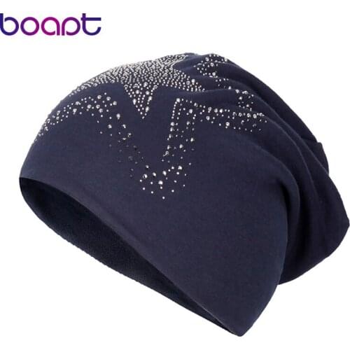 Fashion Couple Diamond Big Star Head Caps Pure Color Hip-Hop Woman Lady Hat Autumn Winter Soft Warm Acrylic Baggy Beanie Hats