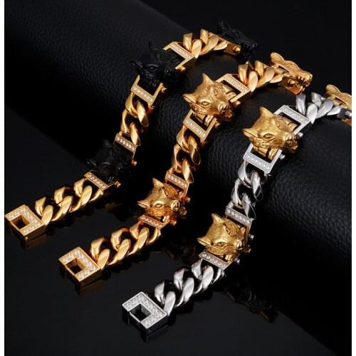 Titanium steel wolf head bracelet punk tide male personality thick section stainless steel casting bicycle wolf bracelet