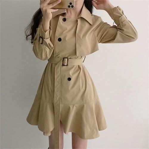 Alien Kitty Stylish Mid-Length Women Trench Coats Double Breasted 2021 Sashes OL Elegant Chic Slim Autumn Work Wear Windbreaker