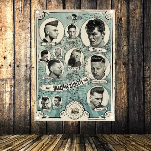 Vintage Canvas Art Barber Shop Decoration air Salon Tattoo Banner Flag Tapestry Wall Stickers Wall Hanging Poster Wall Sticker