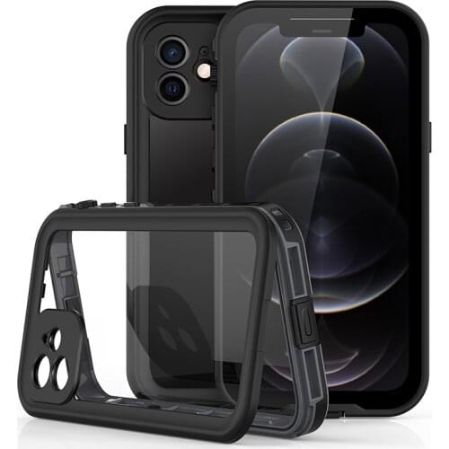 Anti-Fall Waterproof Phone Case for iPhone 12 Pro Max Transparent Backplane for iPhone 12 Mini 12 Pro USB Charging Port Lanyard