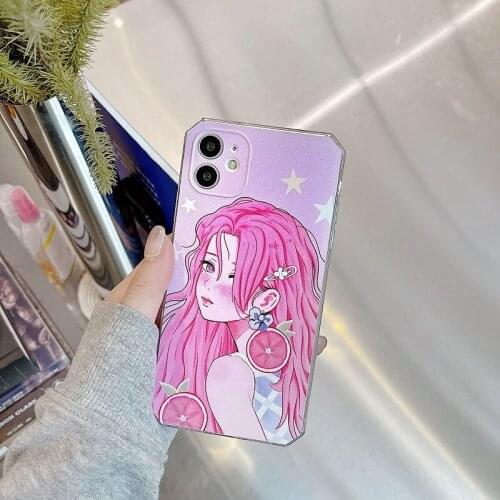 Japanese Cartoon Cute Girl Phone Case for Iphone 11 Pro Max 12mini X Xr Pink Smartphone Cover Ins Fashion Cuque