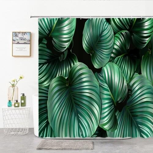 Shower Curtains Tropical Leaves Green Plants Bathroom Curtain Polyester Home Decor Background Hook Shower Curtain Bathtub Screen
