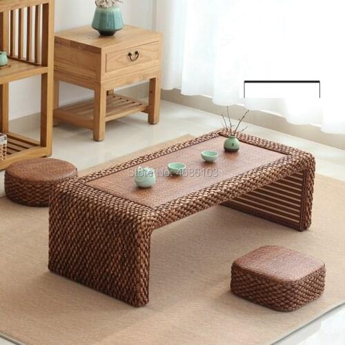 1pc table + 2pc stool Natural Rattan Chinese Kung Fu coffee table Tatami room small tea table balcony tea table Living room