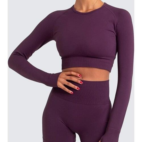 2pcs/set Women Sport Suit Yoga Set Gym Workout Clothes Long Sleeve Fitness Crop Top + High Waist Energy Seamless Sport Leggings