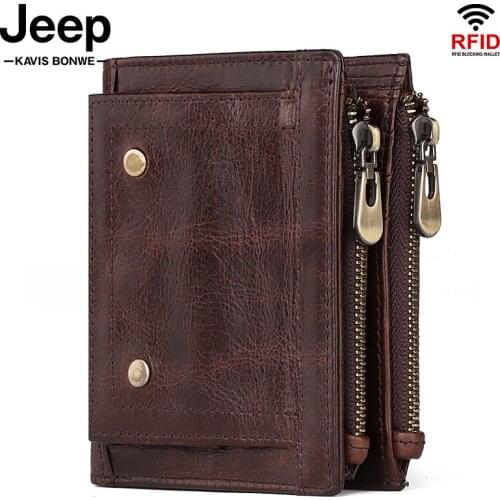 2020 Quality Rfid Genuine Cow Leather Wallet Men Coin Purse Male Cuzdan PORTFOLIO Man Portomonee Small Zippers Walet Pocket New