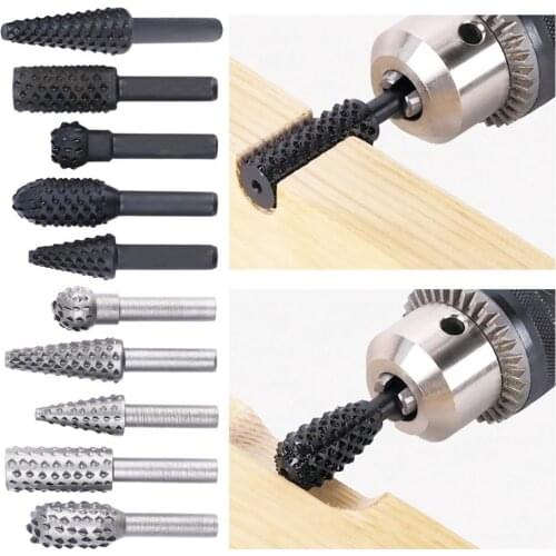 5Pcs 1/4inch Rotating Handle Files Rasp Burrs Wood Work Grinding Carpentry Tool electric grinding head DIY grinding tool set