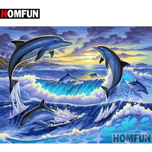 HOMFUN Full Square/Round Drill 5D DIY Diamond Painting "Dolphin seascape" 3D Diamond Embroidery Cross Stitch Home Decor A18864