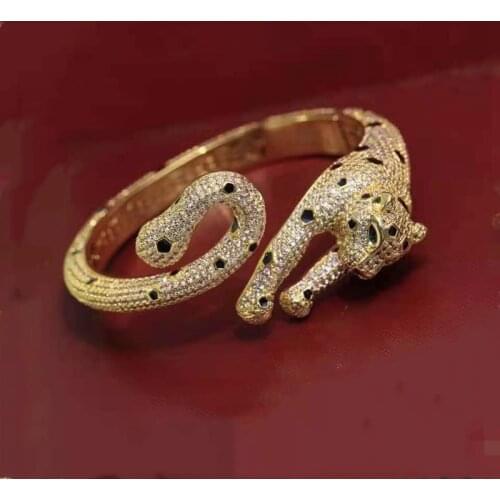 Fashion Leopard Open Bangle for Men Women with AAA Cubic Zirconia Panther Animal Cuff Bracelet Green Eyes Fashion Jewelry