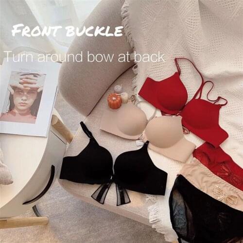 Crubera Sexy front buckle butterfly cross beautiful back small chest seamless no steel ring gathered womens bra