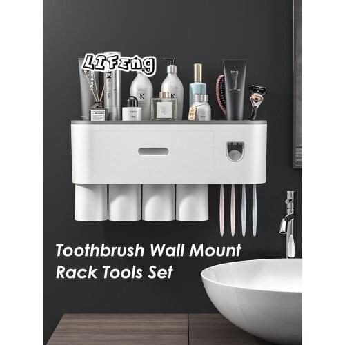 Bathroom Accessories organizer Set Toothbrush Holder Automatic Toothpaste Dispenser Holder Toothbrush Wall Mount Rack Tools Set