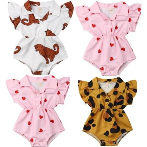 Valentines Day Baby Romper Newborn Infant Baby Girl Clothes Leopard Heart Ruffles Baby Girls Romper Baby Girl Clothing