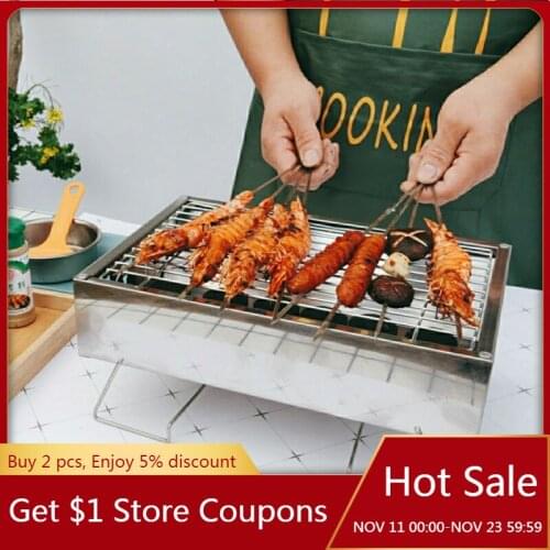 Barbecue Grill Mini Household Charcoal Grill Outdoor Bbq Folding Portable Stainless Steel Grill 1-4 people Outdoor BBQ Tools