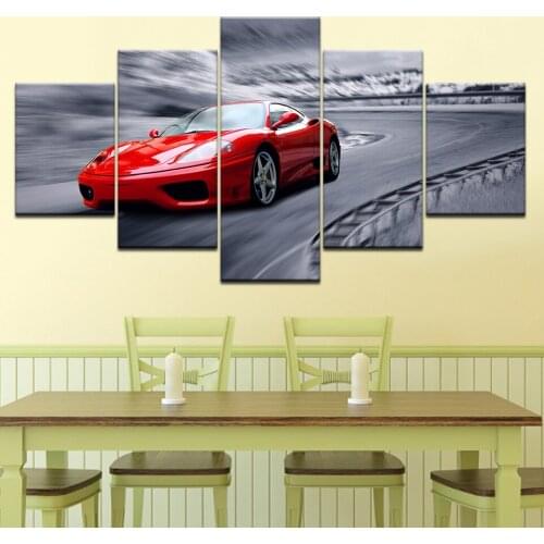 Artwork High Grade Red Sports Car Poster Home Decor Wall Art 5 Piece Picture Racing Car Canvas Painting HD Print Frame wallpaper