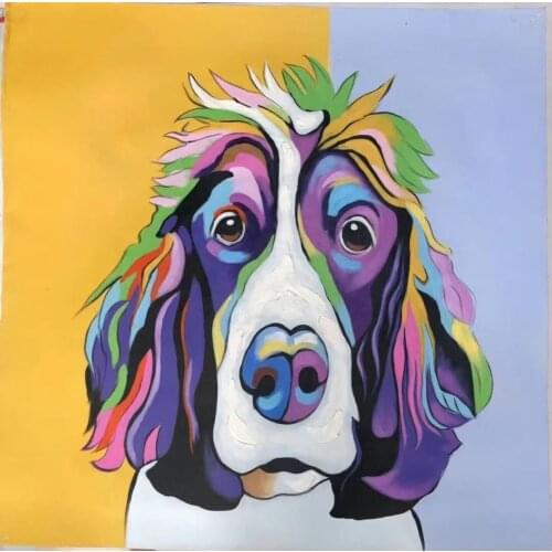 Cute Colorful Dog Animal Handmade Oil Painting Living Room Bedroom Restaurant Decoration Picture Wall Art Handmade Oil Painting
