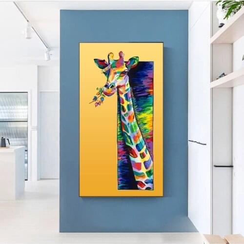 Cuadros Graffiti Colorful Giraffe Art Canvas Painting Funny Kids Room Living Room Animal Wall Picture Home Decoration Poster