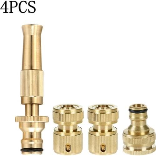 4pcs Brass Hose Pipe Fitting 1/2 Inch Quick Waterstop Copper Connector Garden Tap Quick Connectors & Spray Nozzle 1 Set tools