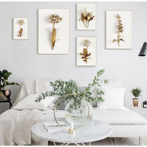 Minimalist Canvas Painting Golden Lilac Hyacinth Orchid Tulip Botanical Prints Flower Modern Wall Art Decoration Pictures