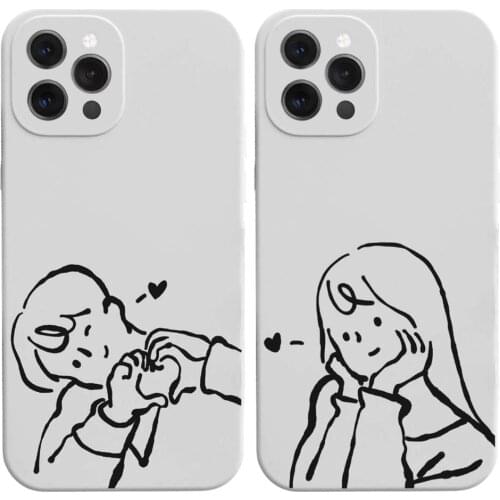 Fashion Cute Boy Girl Couple Phone Case for iPhone 11 12 Pro Max 7 8 6 6s Plus X XR XS Max Shockproof Soft Tpu Phone Cover Case