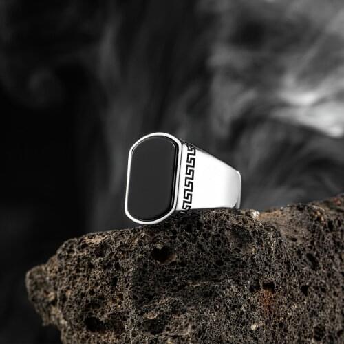 Fashion Mens Ring Natural Balck Onyx Punk Ring Vintage 925 Siterling Silver Punk Biker Party Band Jewelry Accessories Gift
