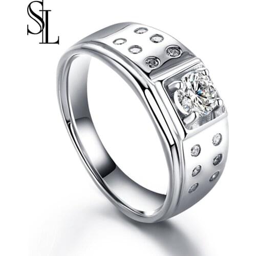 SL Solitaire male ring 925 Sterling silver AAAAA cz stone Engagement Wedding Band Rings for men Luxury Party Jewelry