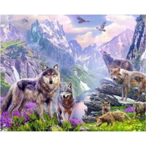 New5D Diy Fashion Embroidery Animal "Wolves In Mountain" Mosaic Picture Diamond Painting Cross Stitch Rhinestones Gift XN1061