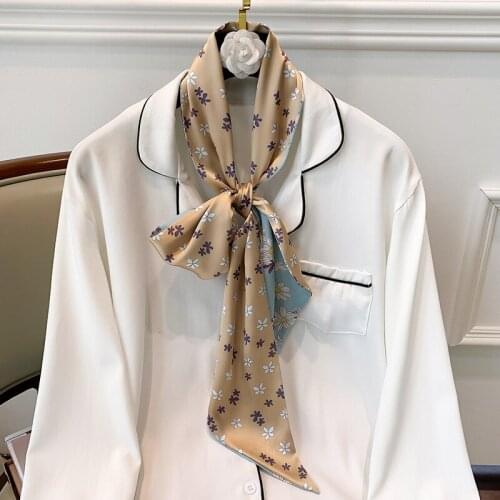 New Fashion flower printing long silk scarf female Literary Party travel hair decorative headband tie Long streamer tied bag