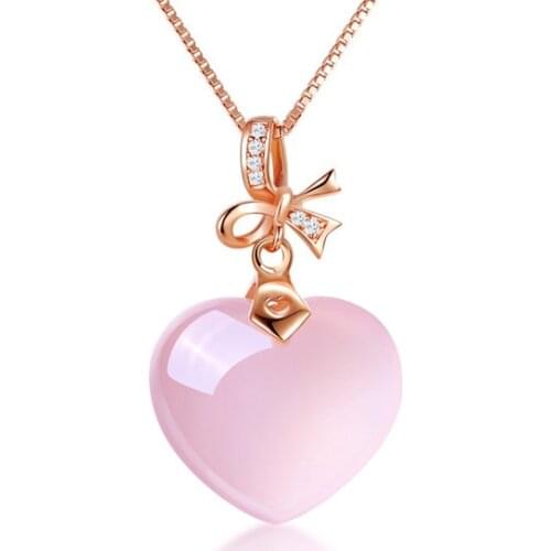 MOONROCY Rose Gold Color Chokers Pink Opal Necklace Ross Quartz CZ Heart for Women Girls Gift Dropshipping Jewelry Wholesale